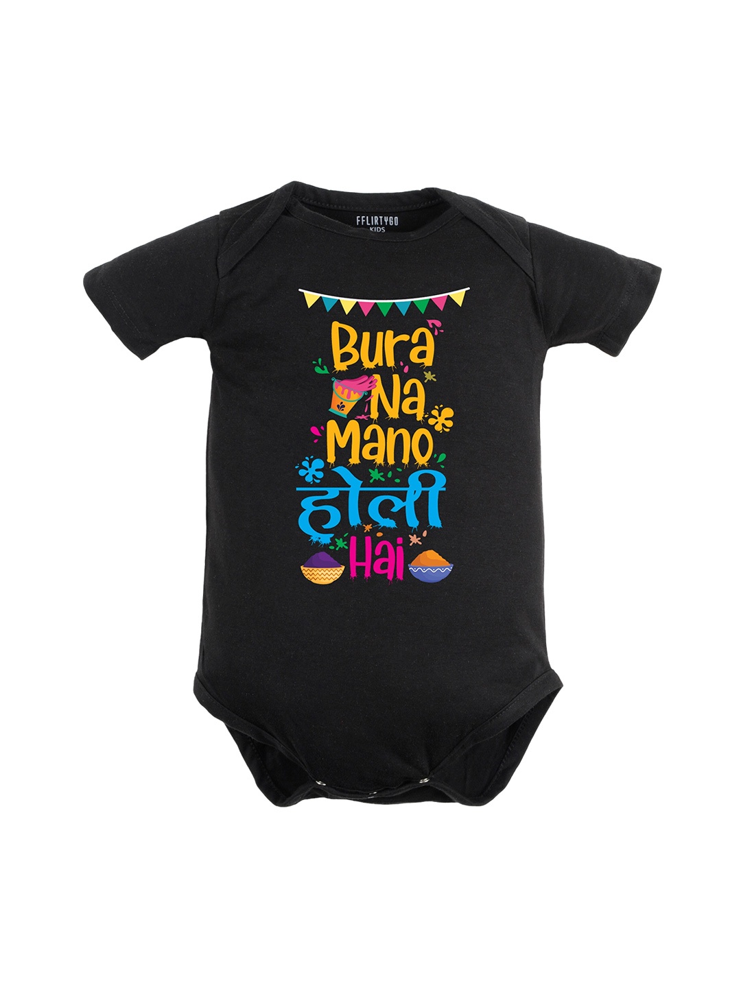 

FFLIRTYGO Infants Printed Envelop Neck Pure Cotton Bodysuit, Black