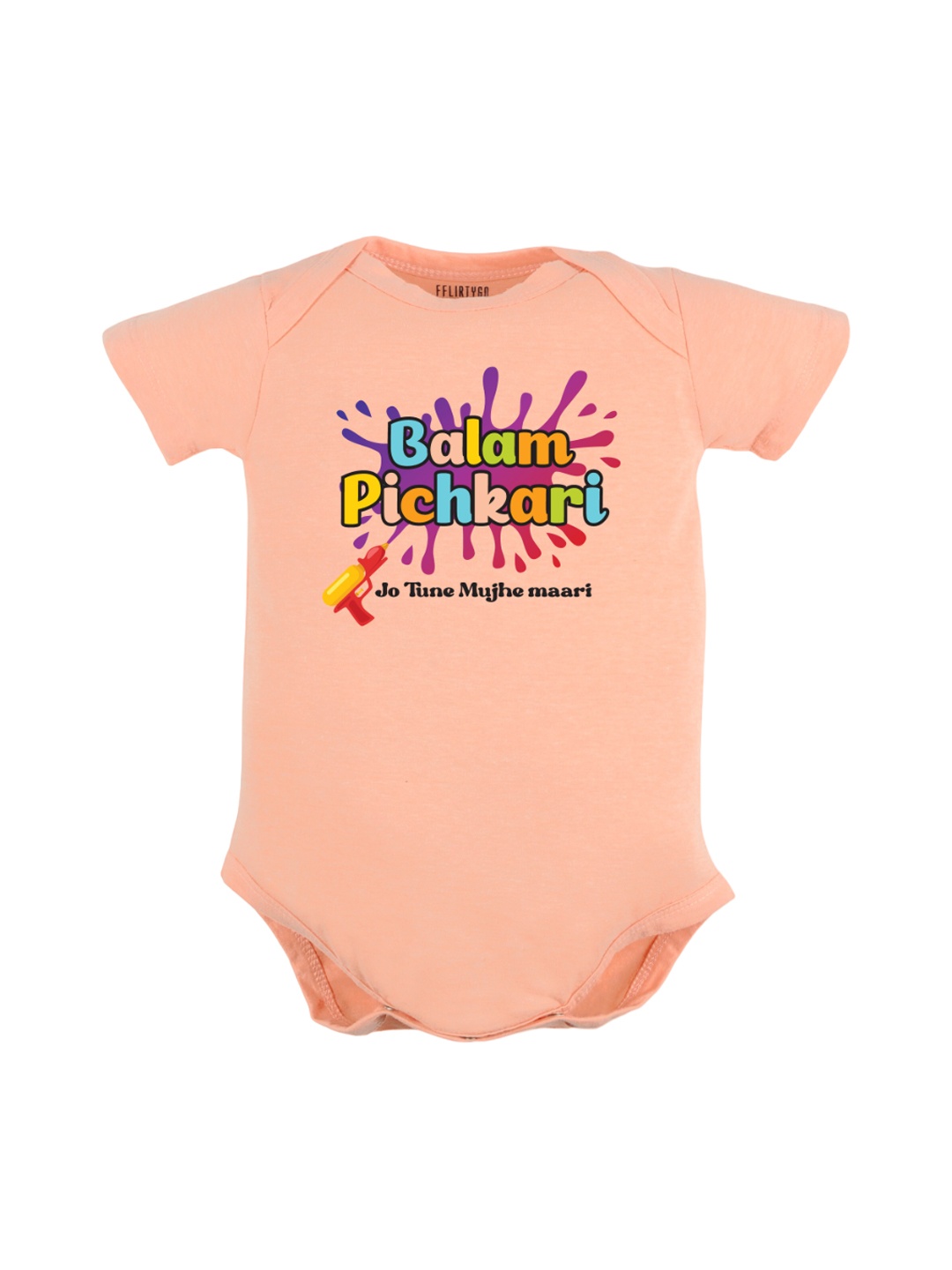 

FFLIRTYGO Kids Balam Pichkari Holi Special Typography Printed Cotton Bodysuit, Peach