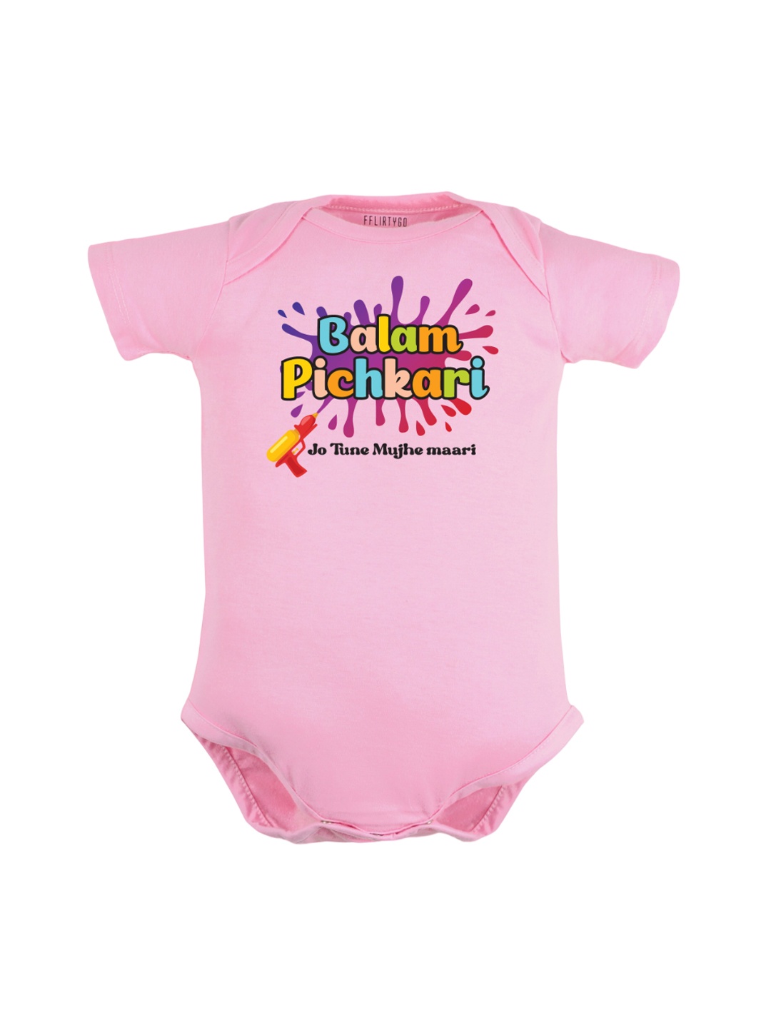 

FFLIRTYGO Kids Balam Pichkari Holi Special Typography Printed Cotton Bodysuit, Pink