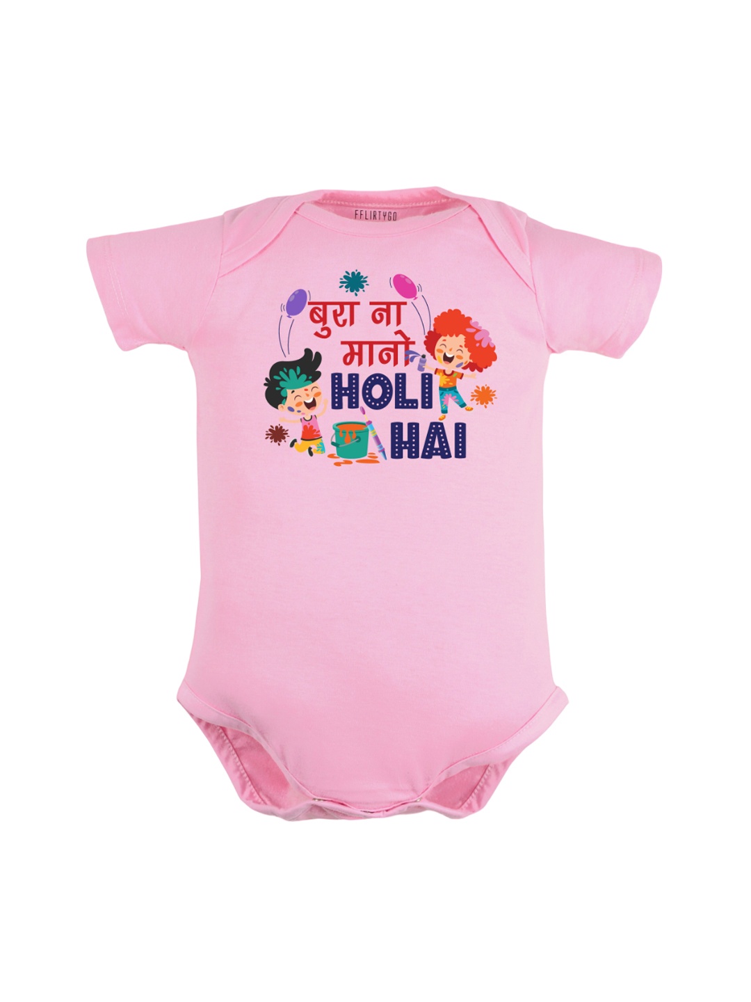 

FFLIRTYGO Infants Holi Special Printed Pure Cotton Bodysuit, Pink