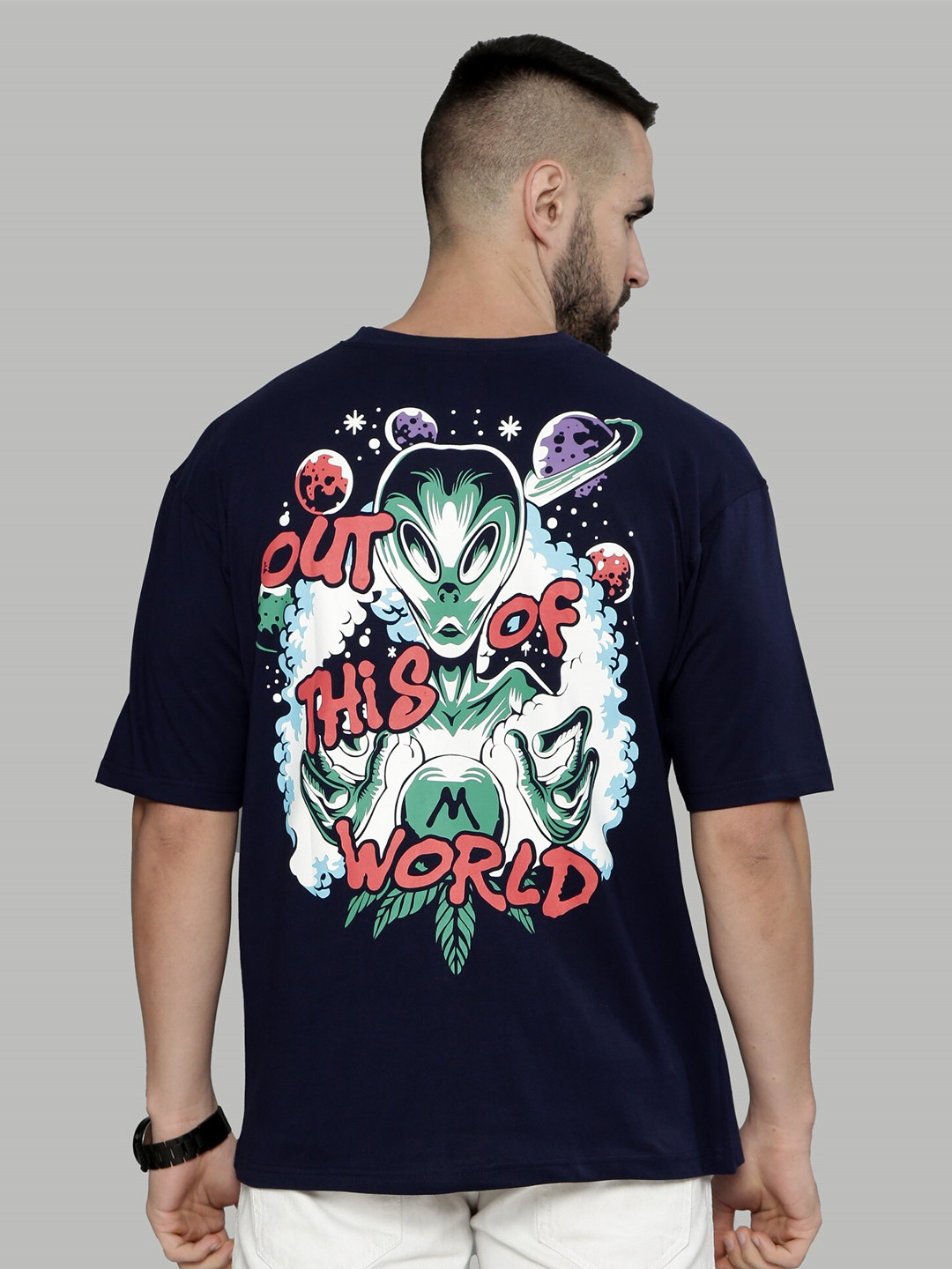 

Maniac Graphic Printed Cotton Oversized T-shirt, Blue
