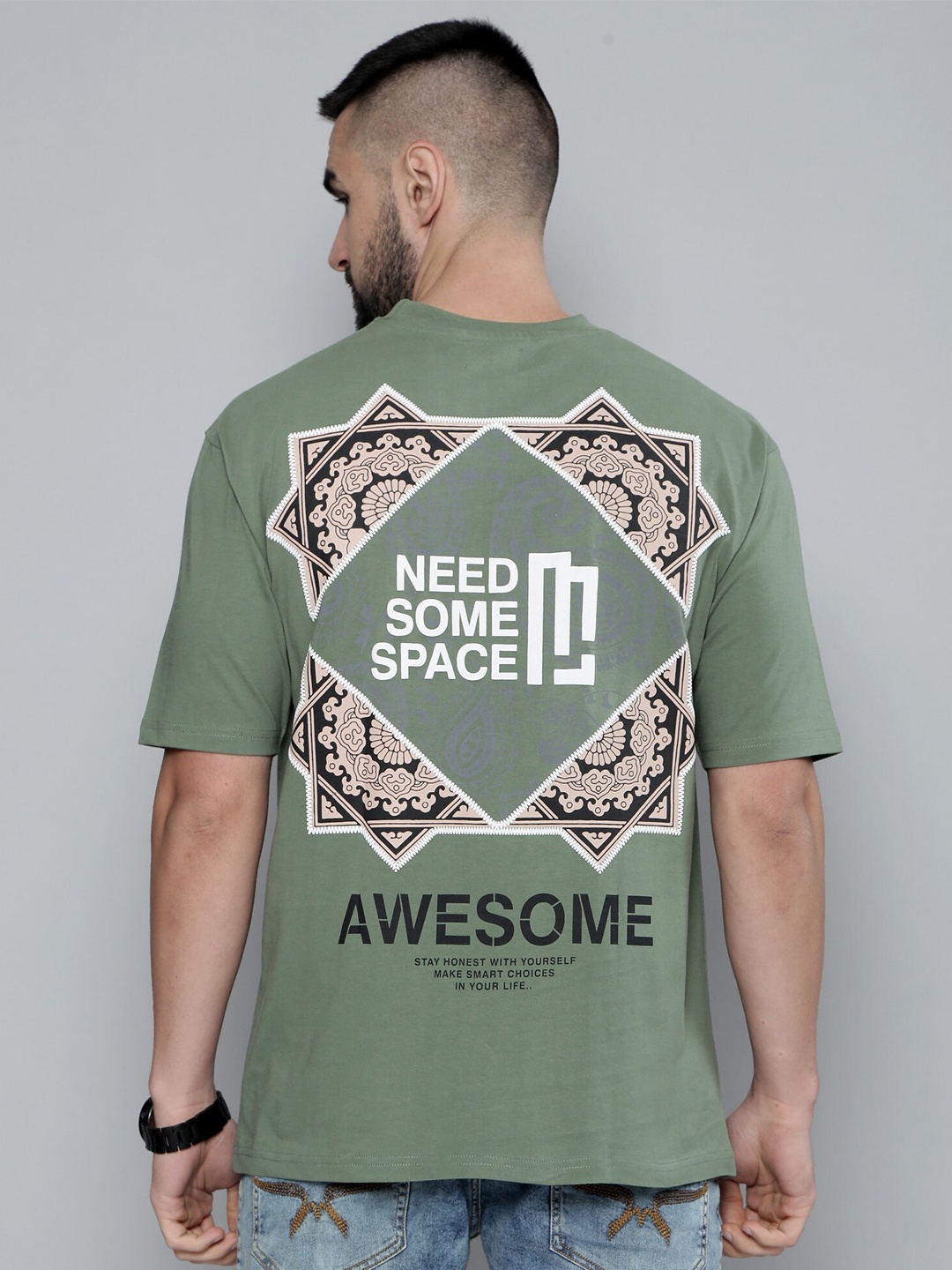 

Maniac Graphic Printed Cotton Oversized T-shirt, Green