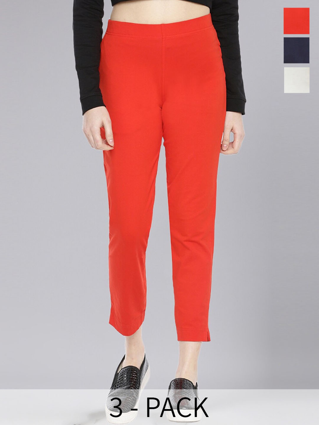 

Dollar Missy Women Pack Of 3 High-Rise Trousers, Red