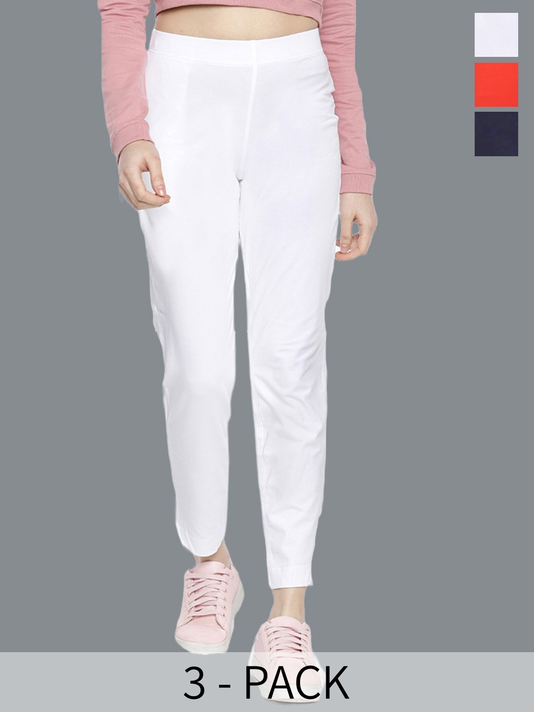 Dollar Missy Women Pack Of 3 High-Rise Trousers, White