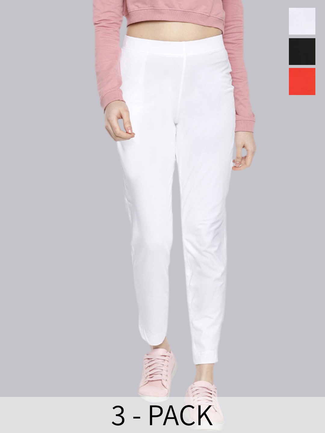 Dollar Missy Women Pack Of 3 High-Rise Trousers, White