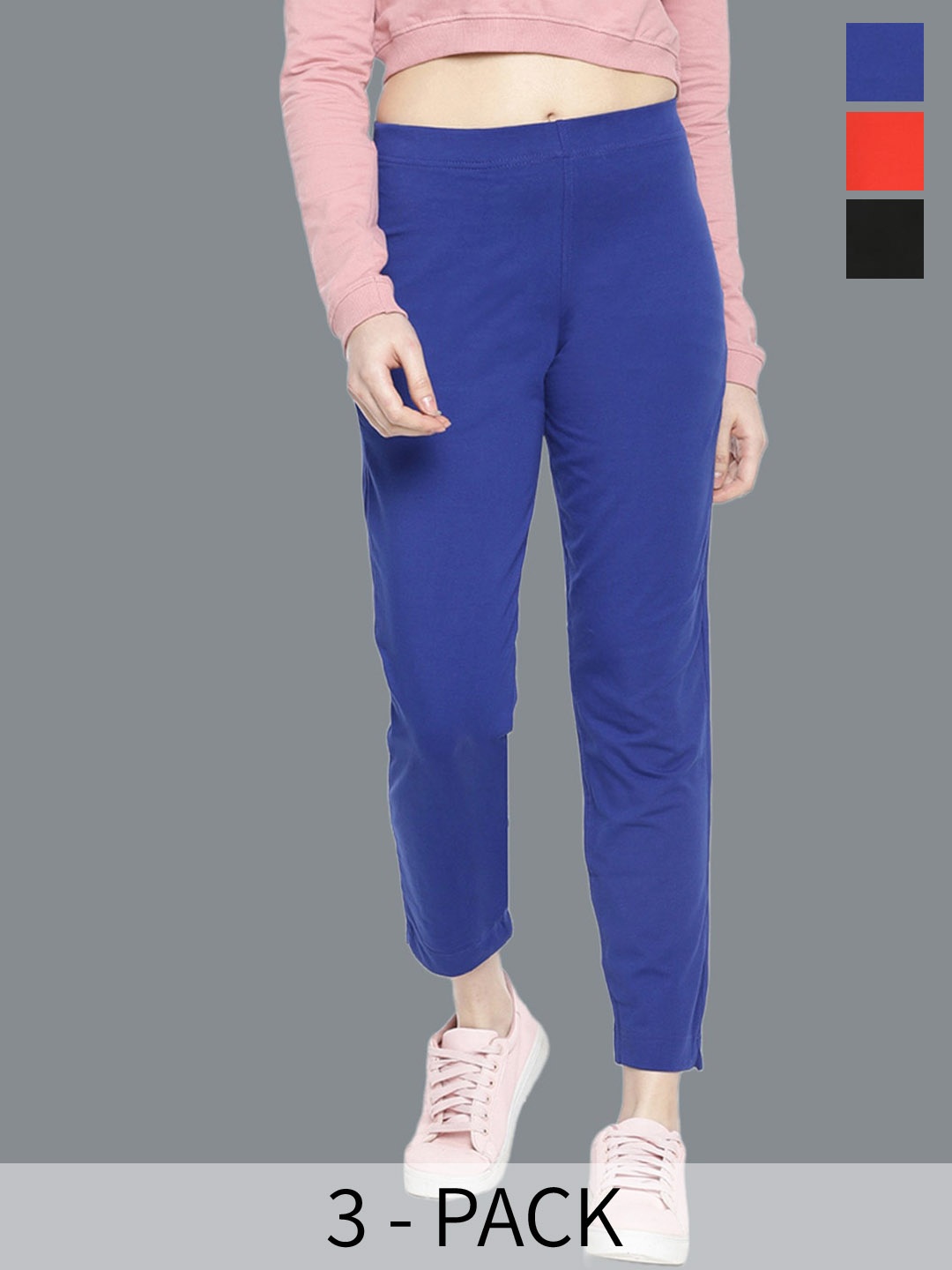 

Dollar Missy Women Pack OF 3 High-Rise Cotton Trousers, Blue