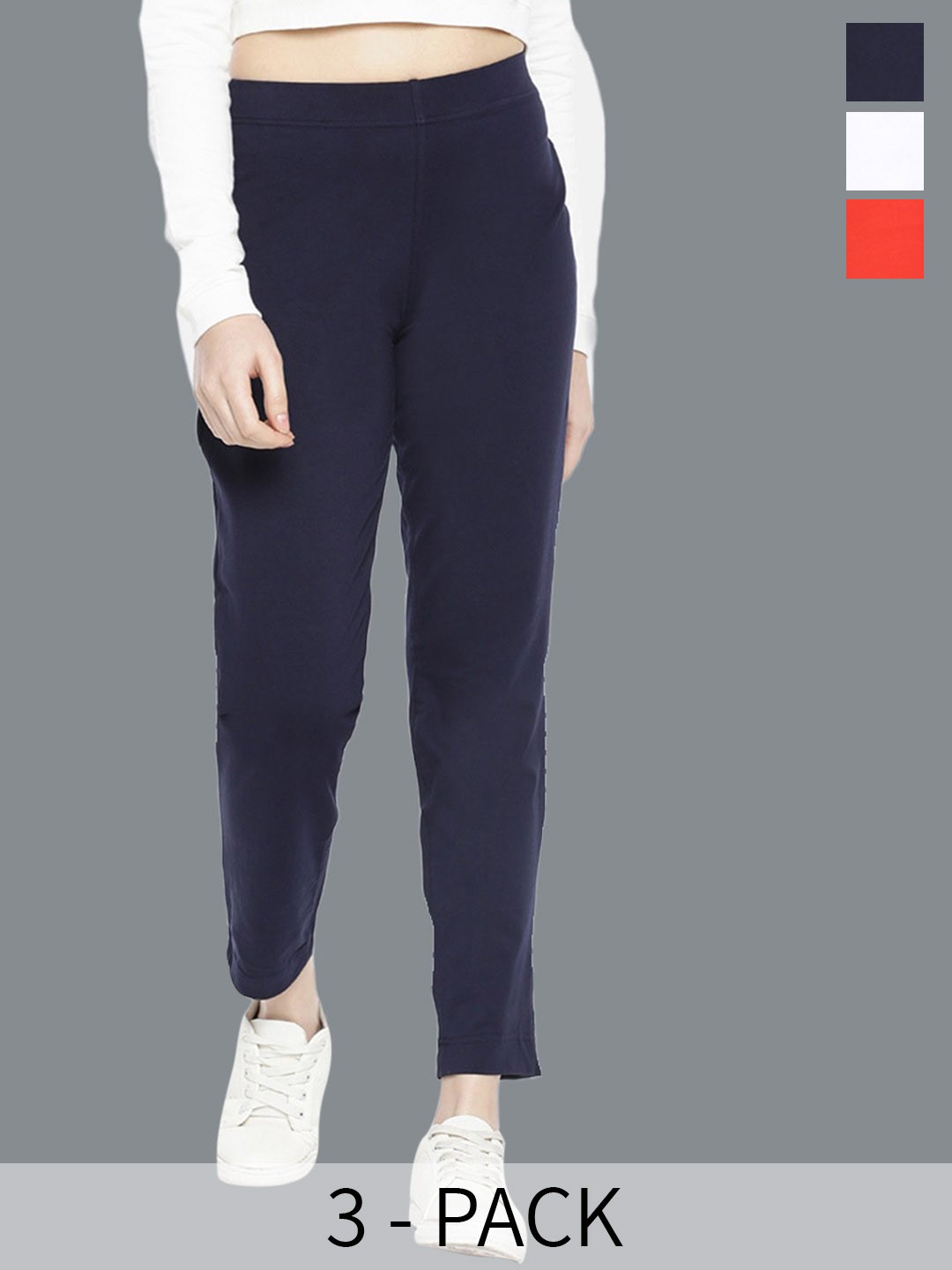 

Dollar Missy Women Pack Of 3 High-Rise Cotton Trousers, Black