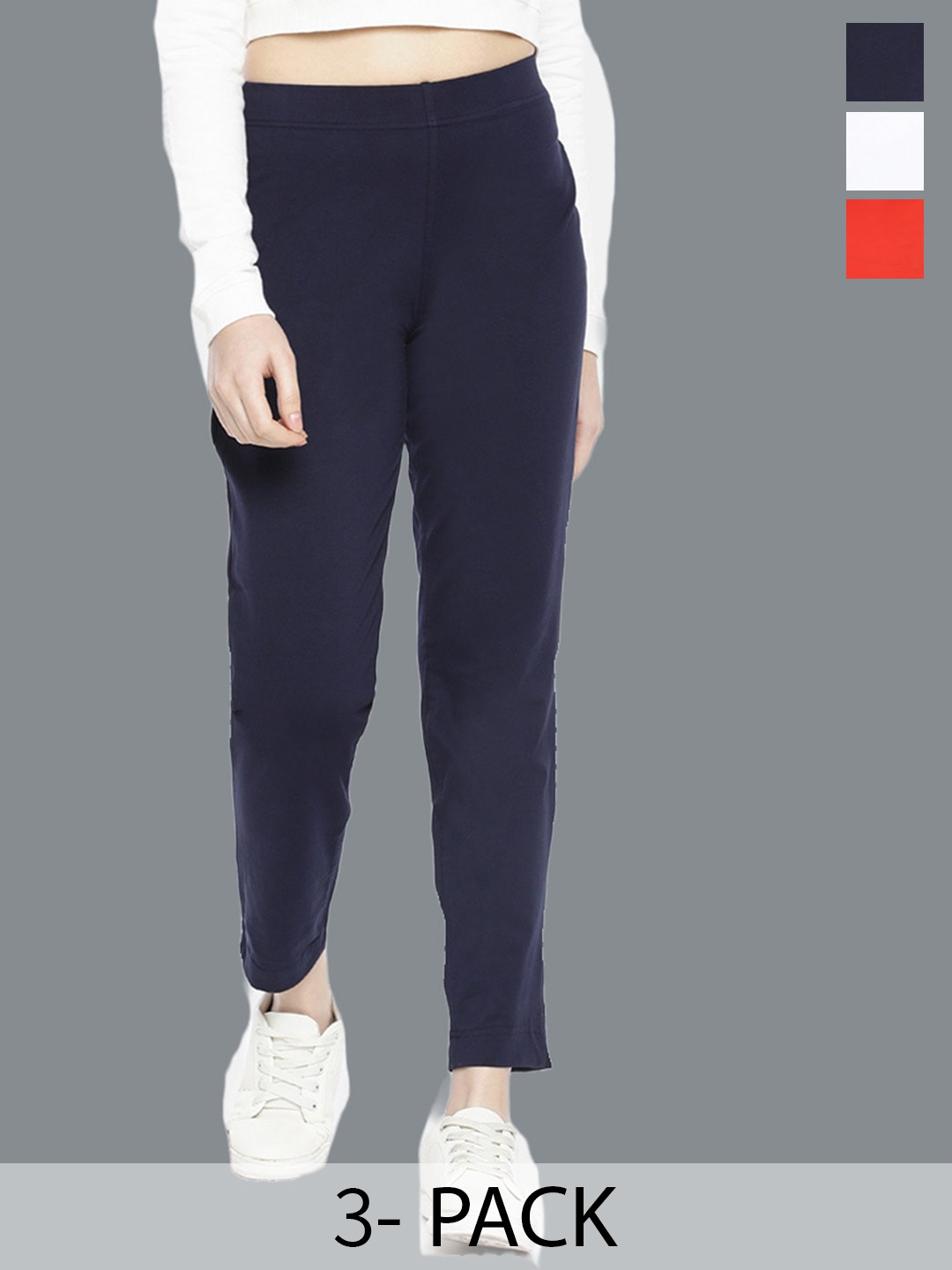 

Dollar Missy Women Pack Of 3 High-Rise Trousers, Navy blue