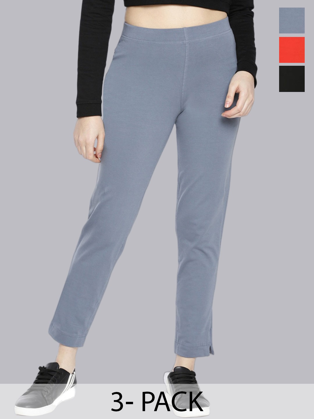 

Dollar Missy Women Pack OF 3 High-Rise Cotton Trousers, Grey