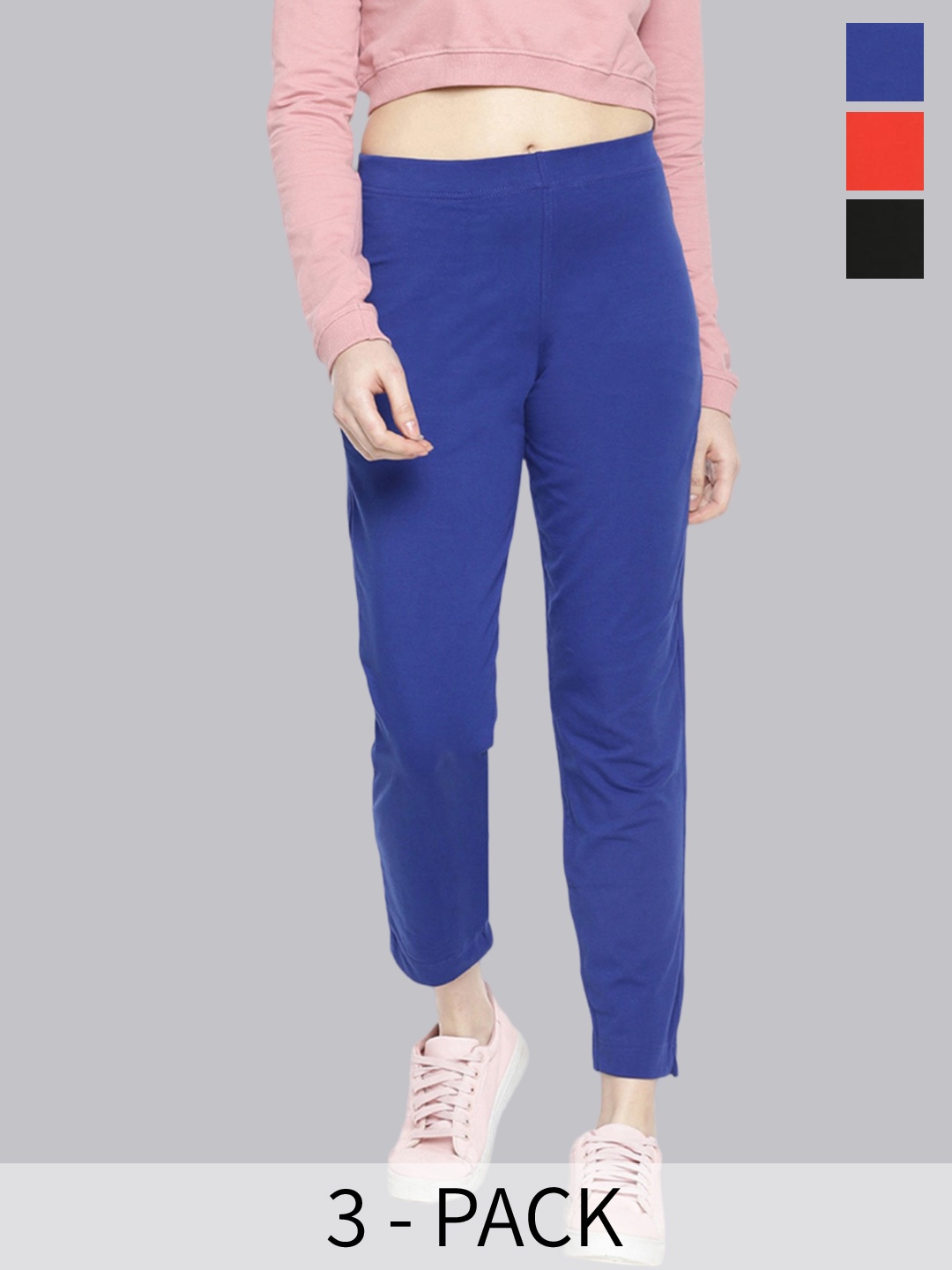 

Dollar Missy Women Pack Of 3 High-Rise Flat-Front Trousers, Blue