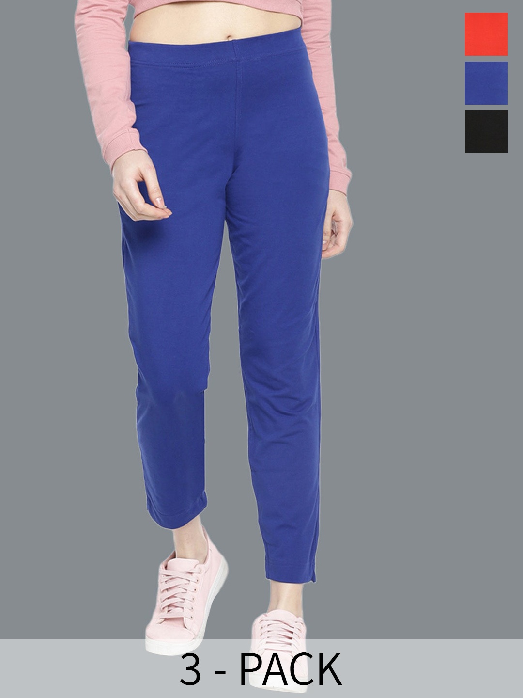 Dollar Missy Women Pack Of 3 High-Rise Flat-Front Trousers, Blue