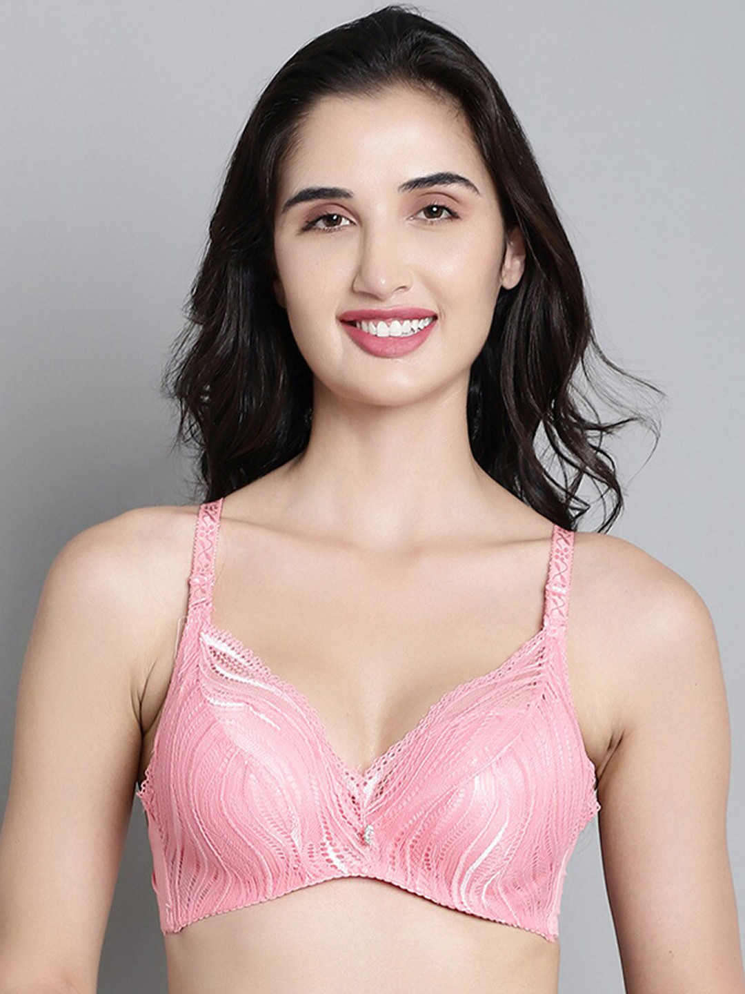 

MAKCLAN Abstract Medium Coverage Anti Odour Underwired Lightly Padded Bra, Pink