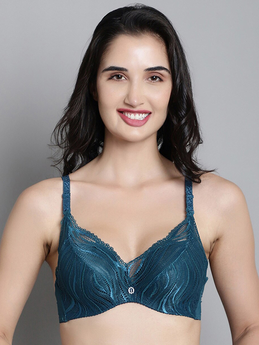 

MAKCLAN Geometric Anti Odour Medium Coverage Underwired Lightly Padded Bra, Green