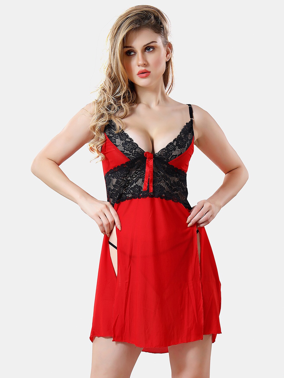 

Be You Net Lace Insert Baby Doll & Briefs, Red