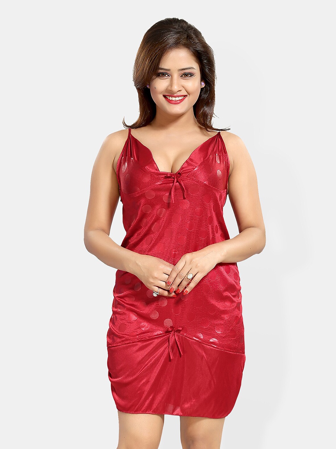 

Be You Self Design Shoulder Straps Satin Baby Doll, Red