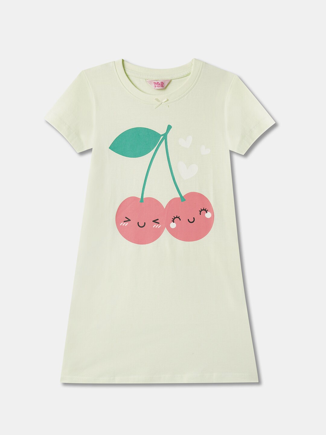 

R&B Girls Graphic Printed Pure Cotton Nightdress, Green
