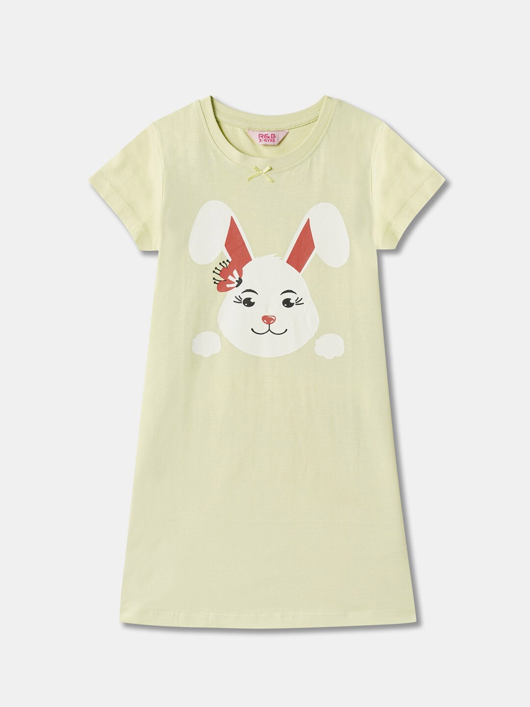 

R&B Girls Graphic Printed Pure Cotton Nightdress, Green