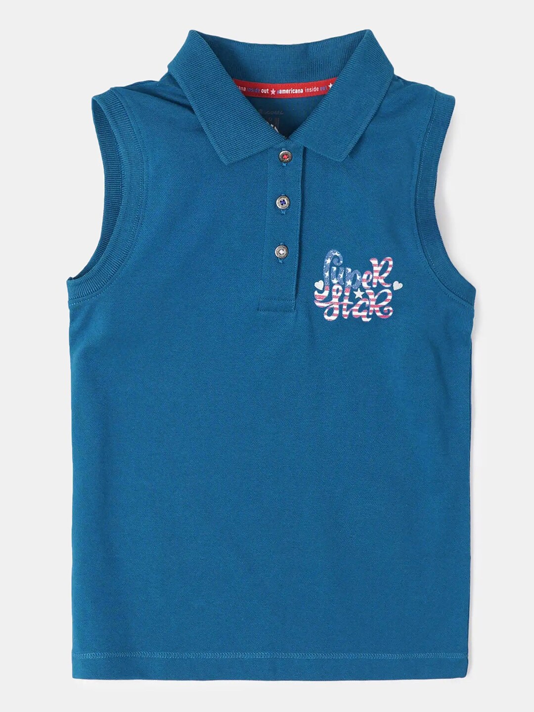 

Jockey Girls Super Combed Cotton Polo Neck Sleeveless Printed Tank Top-UG10, Blue
