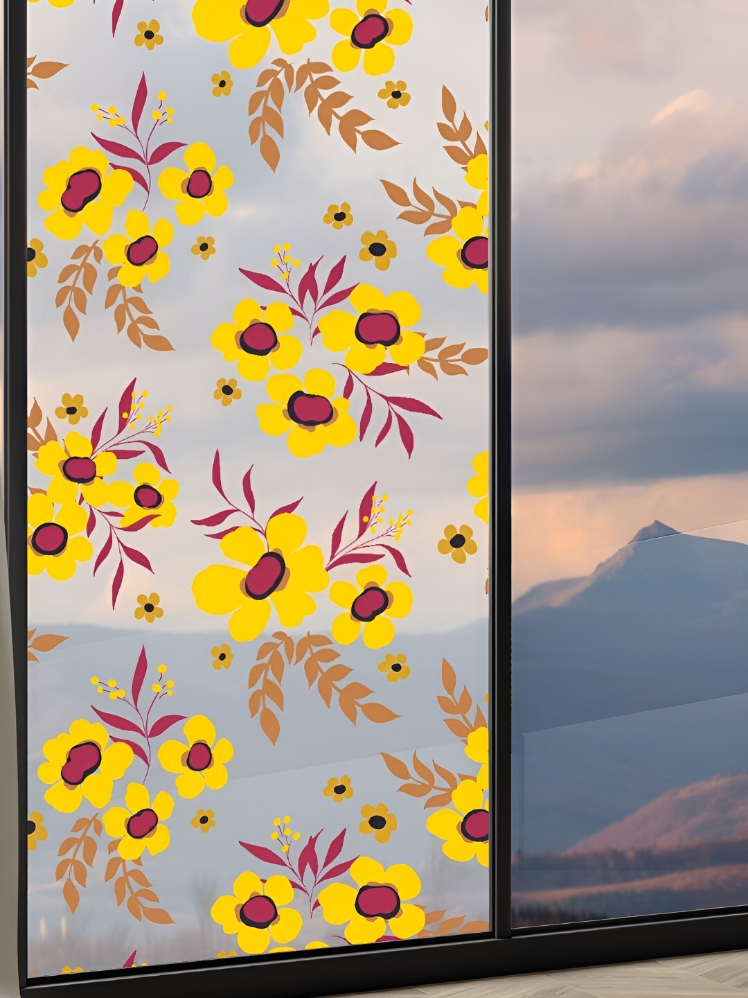 

CVANU Yellow & Pink Floral Waterproof & Self adhesive Window Film Wall Decals and Stickers