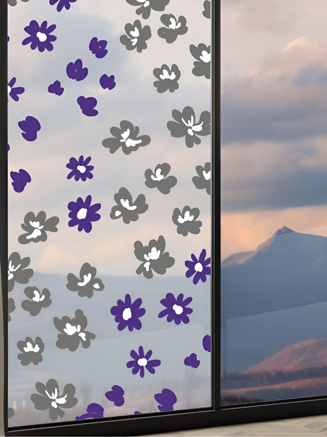 

CVANU Grey & Violet Floral Waterproof & Self-adhesive Window Film
