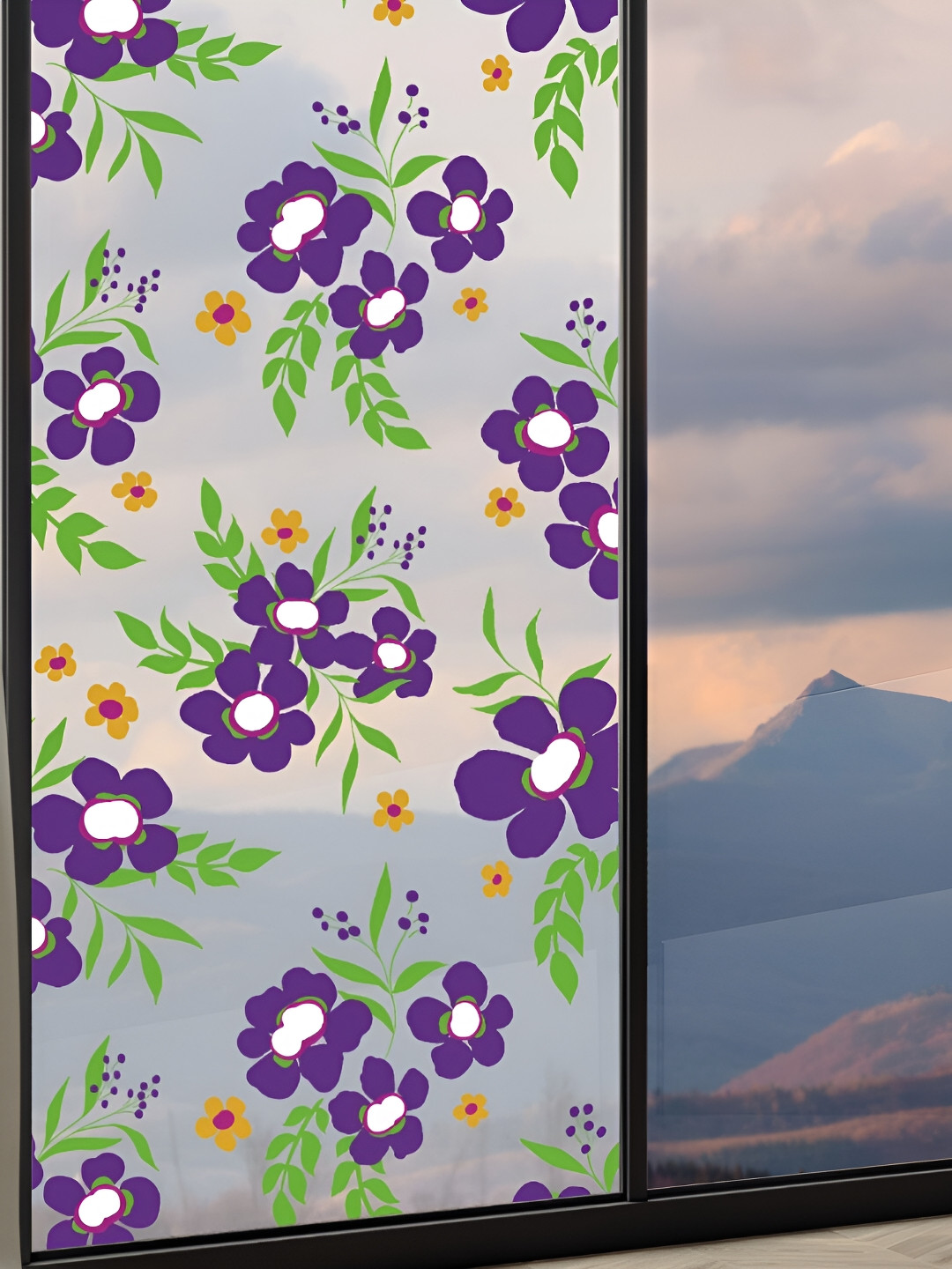 

CVANU Violet & White Floral Waterproof & Self Adhesive Window Film