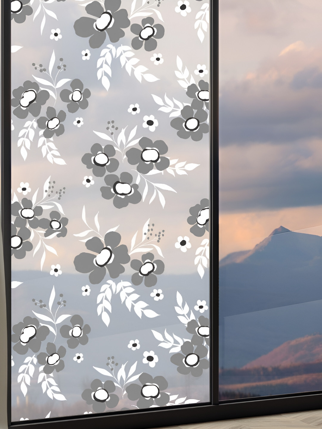 

CVANU Grey & White Floral Waterproof & Self adhesive Window Film Wall Decals and Stickers