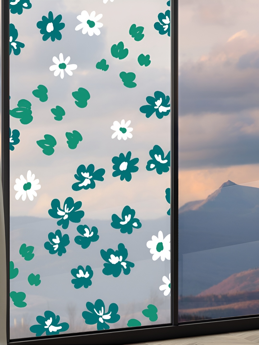 CVANU Green & White Floral Waterproof & Self-adhesive Window Sticker