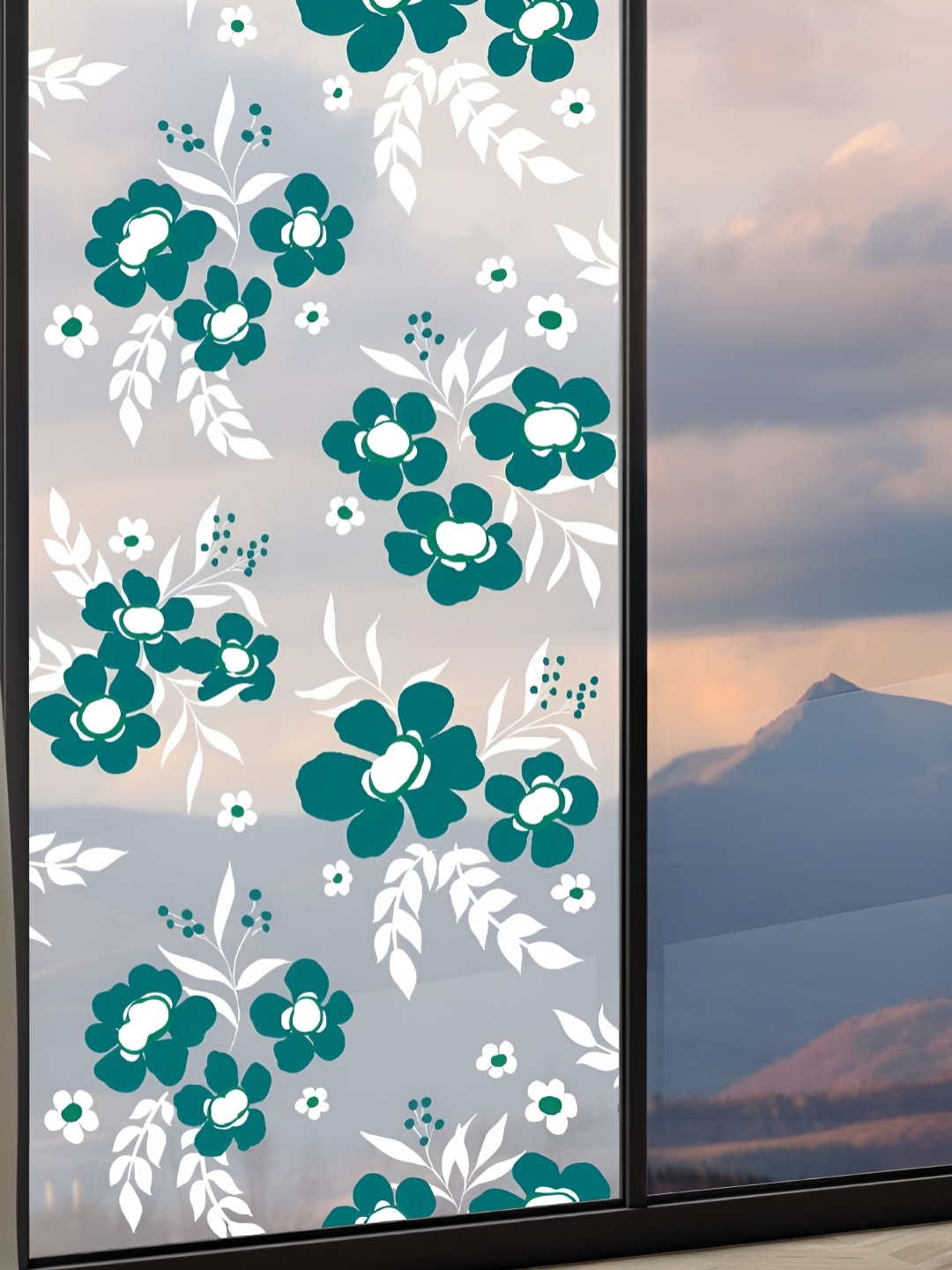 CVANU Green & White Floral and Botanical Self-Adhesive Window Film Sticker