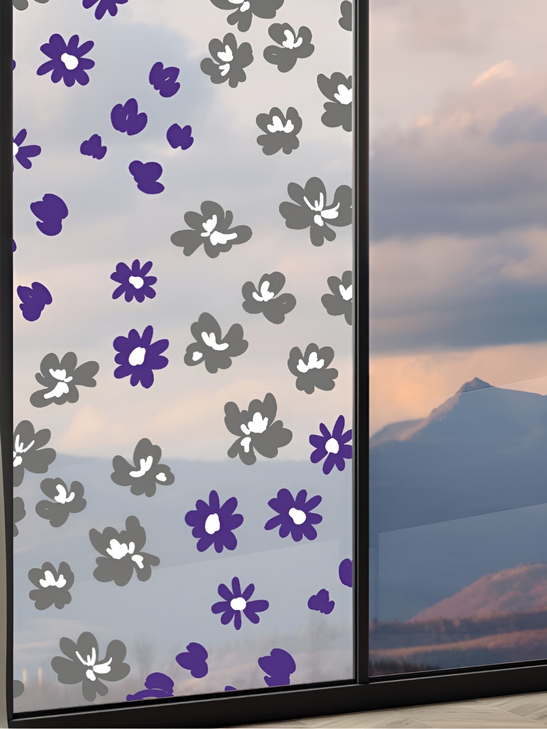 CVANU Transparent & Purple Floral and Botanical Self-Adhesive Window Film Sticker