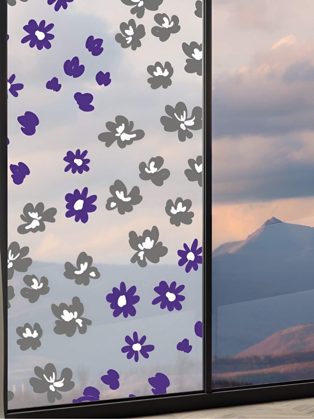 

CVANU Grey & Violet Floral Waterproof & Self adhesive Window Film Wall Decals and Stickers