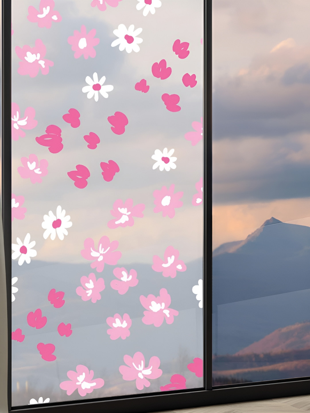 

CVANU Pink & White Floral and Botanical Self-Adhesive Window Film Sticker