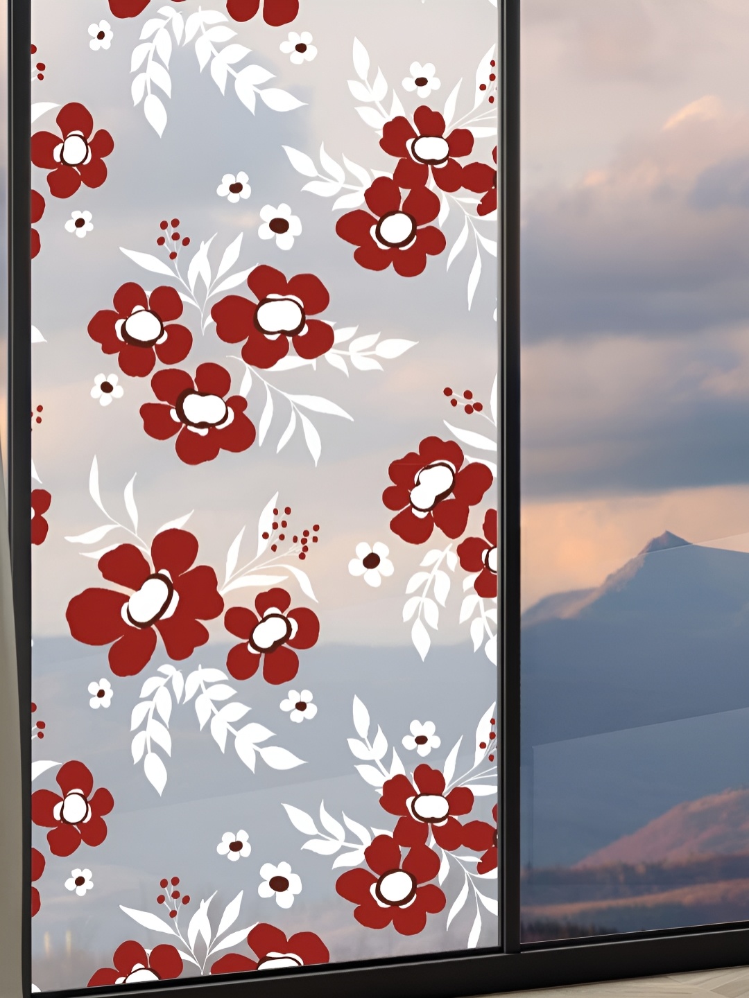 

CVANU Transparent & Maroon Printed Self Adhesive Window Film Wall Decals and Stickers