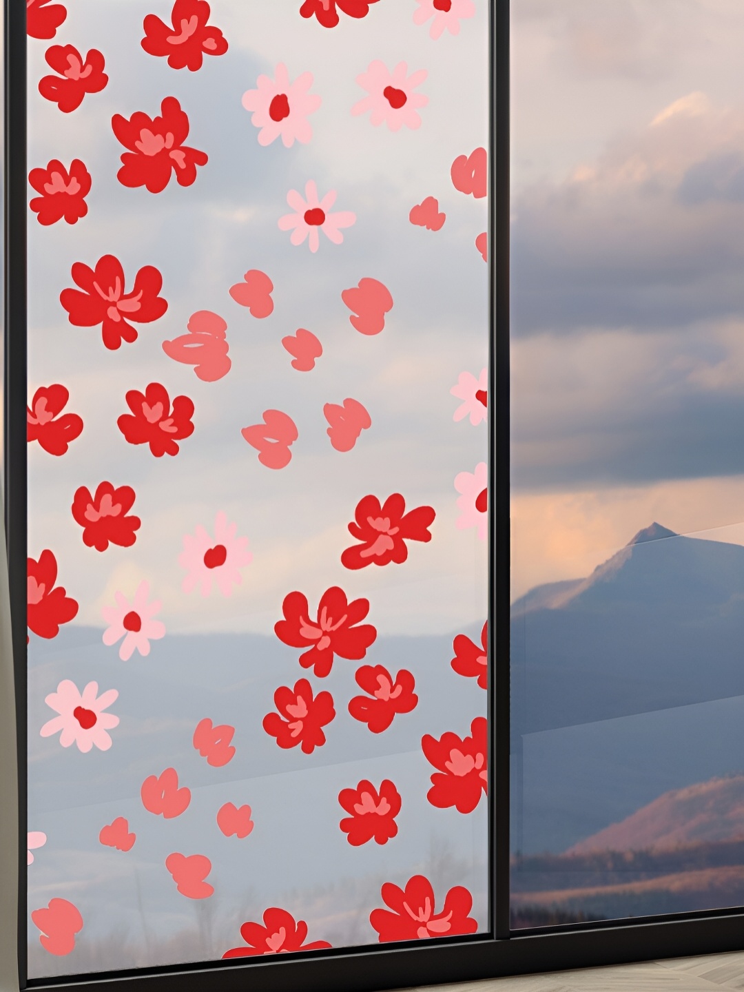 

CVANU Transparent & Red Floral and Botanical Self-Adhesive Window Film Sticker
