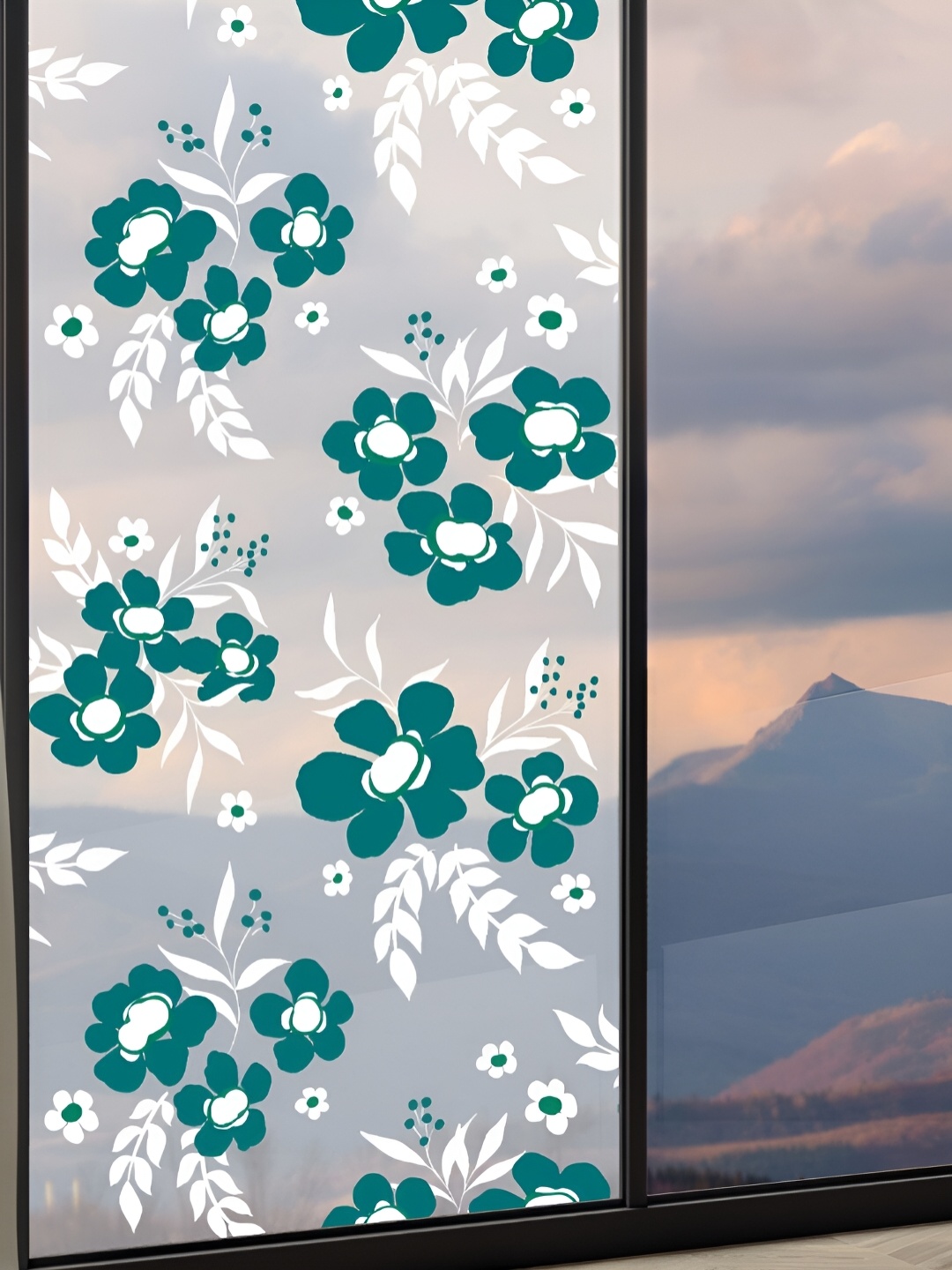 

CVANU Transparent & Green Floral and Botanical Self-Adhesive Window Film Sticker