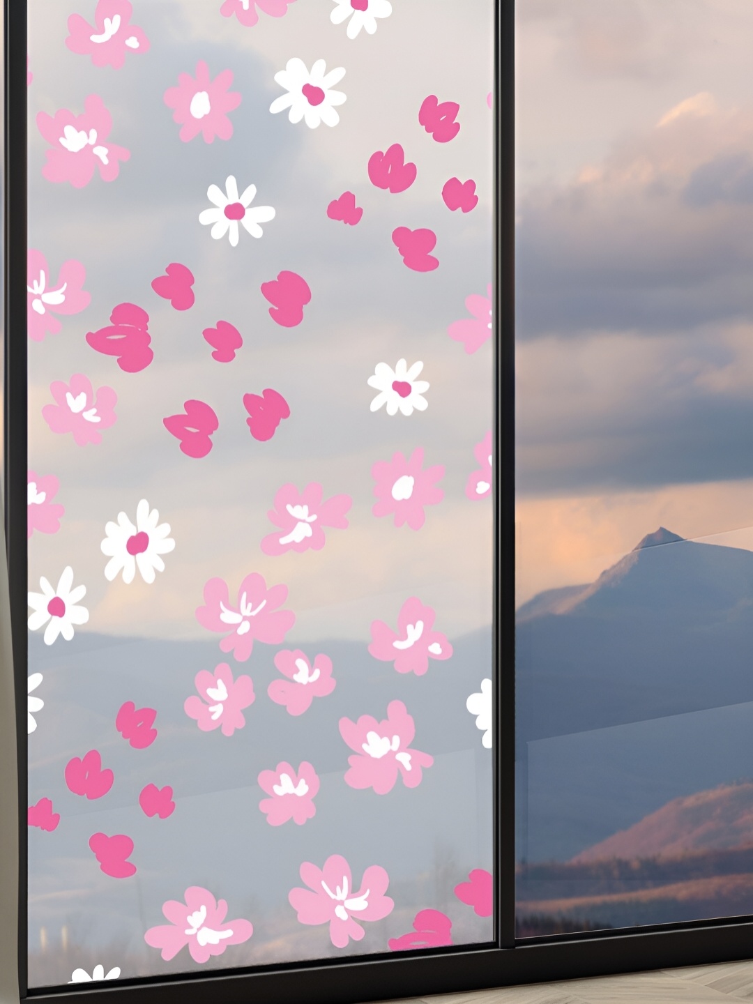 

CVANU Transparent & Pink Floral Printed Self Adhesive Window Film