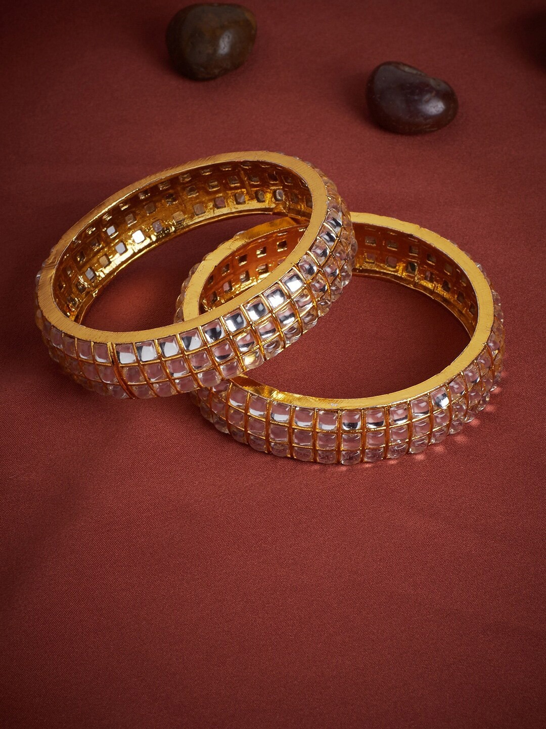 

PANASH Set of 2 Gold-Plated Kundan Stone Studded Bangles