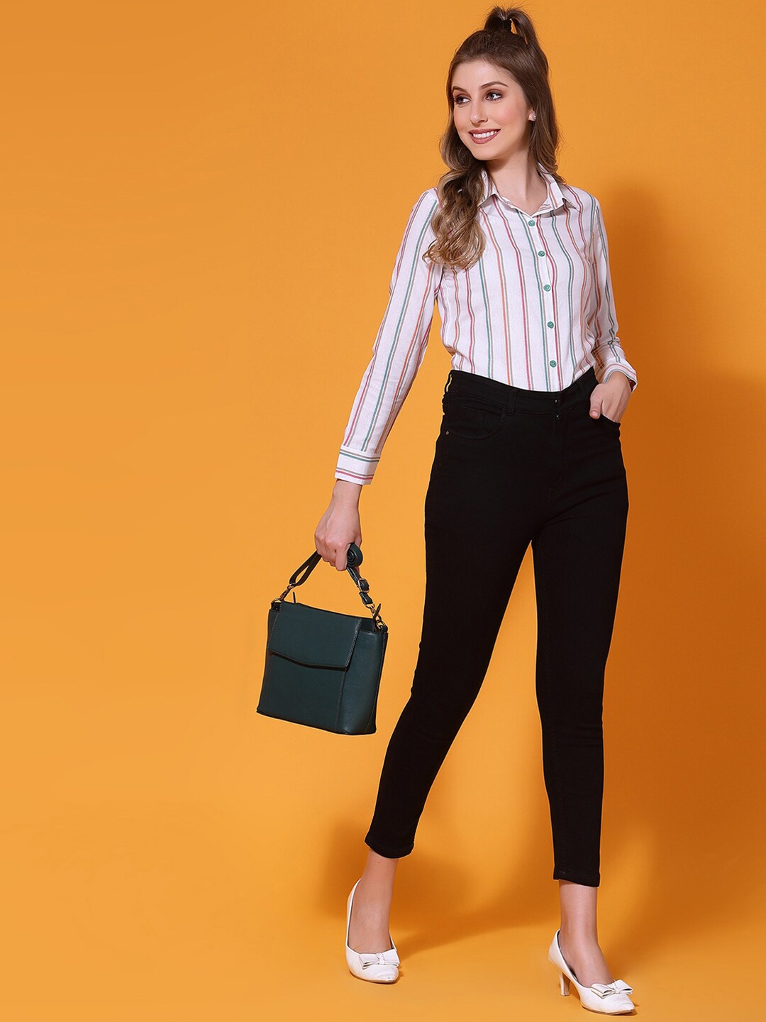 

Selvia New Vertical Striped Casual Cotton Shirt, White