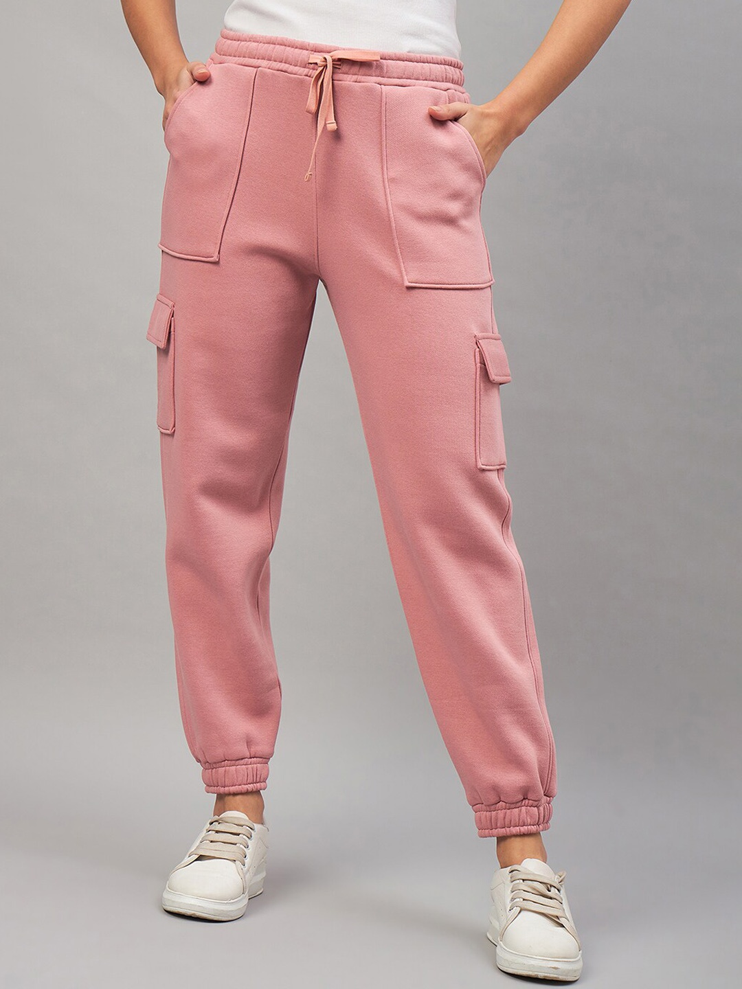 

FEMEA Women Cotton Fleece Cargo Joggers, Pink