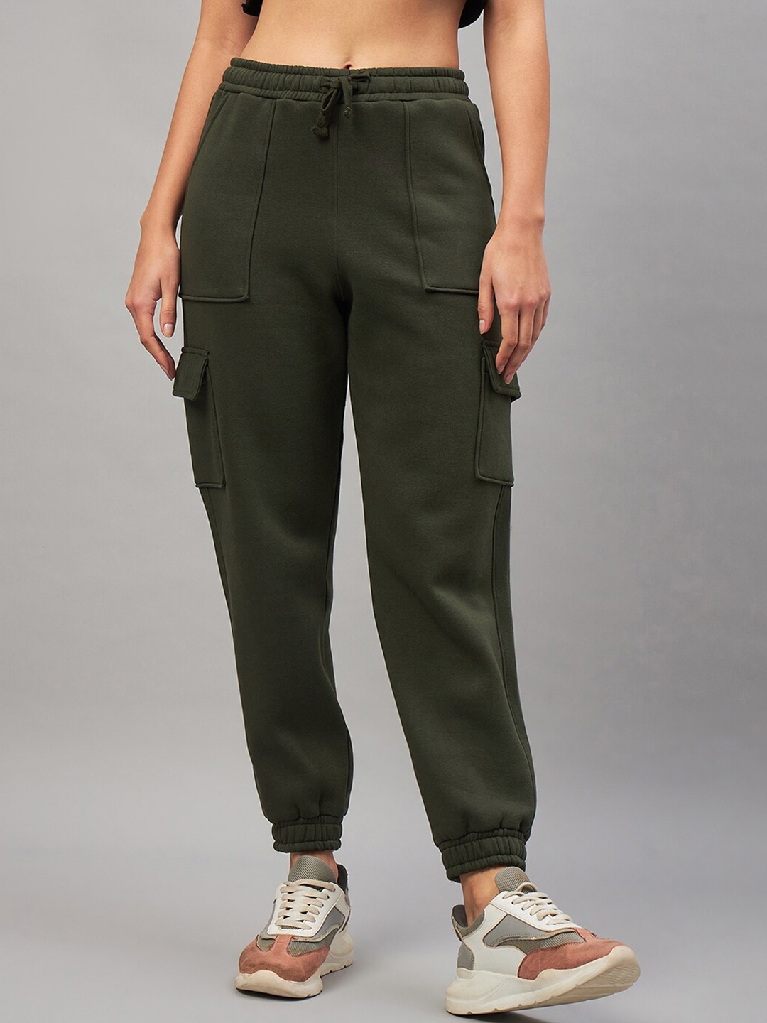

FEMEA Women Mid-Rise Fleece Cargo Joggers, Olive