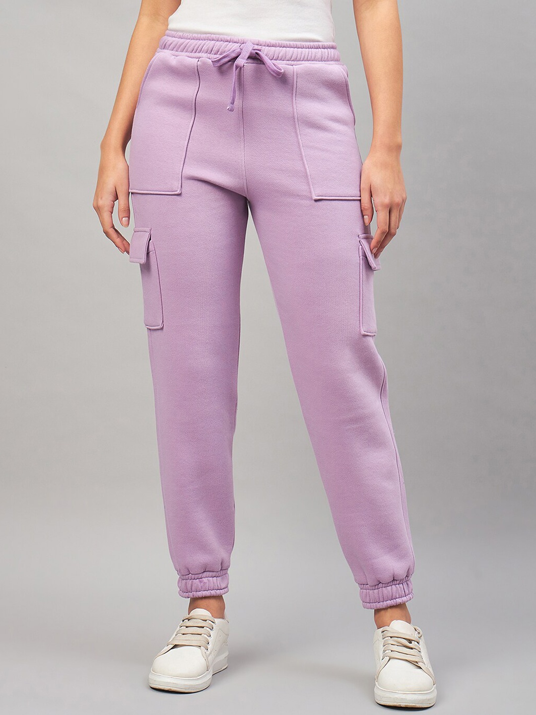 

FEMEA Women Mid Rise Cotton Fleece Cargo Joggers, Lavender