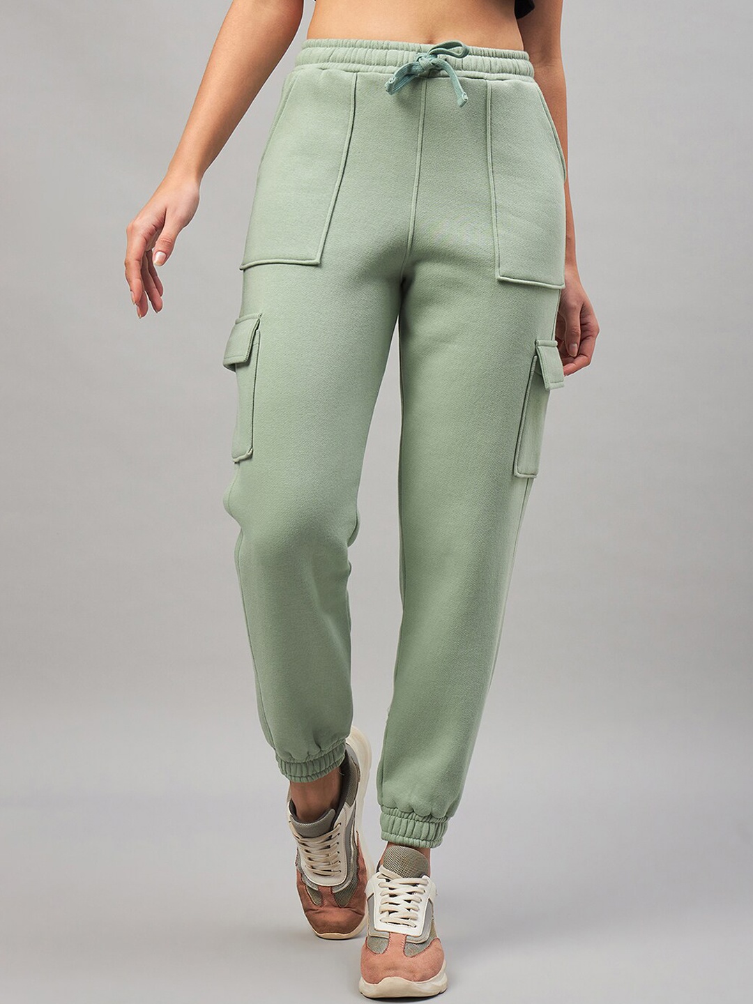 

FEMEA Women Cotton Fleece Cargo Joggers, Green