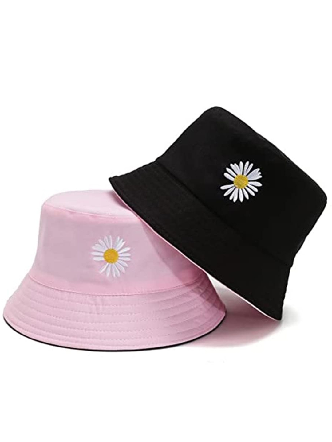 

SYGA Unisex Floral Embroidered Double Sided Cotton Bucket Hat, Pink