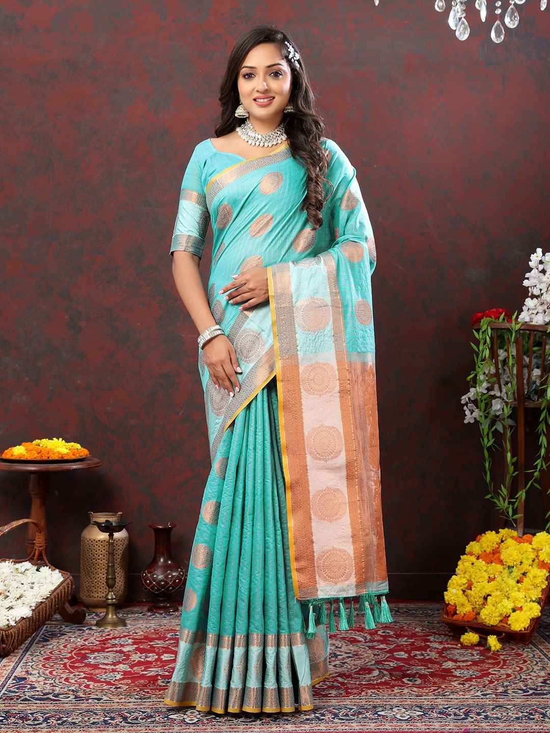 

V3 FASHION STUDIO Ethnic Motifs Woven Design Zari Pure Silk Jamdani Saree, Blue