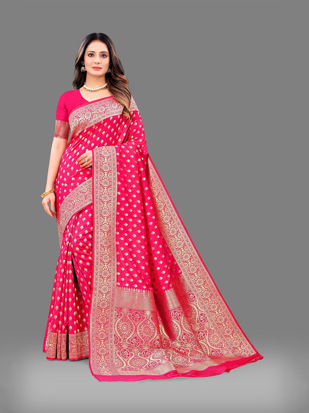 

V3 FASHION STUDIO Ethnic Motifs Zari Pure Silk Banarasi Saree, Pink