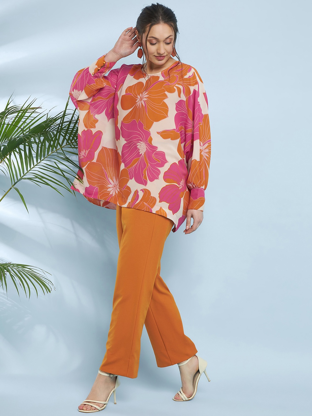 

Antheaa Floral Printed Loose Fit Top With Trousers, Mustard
