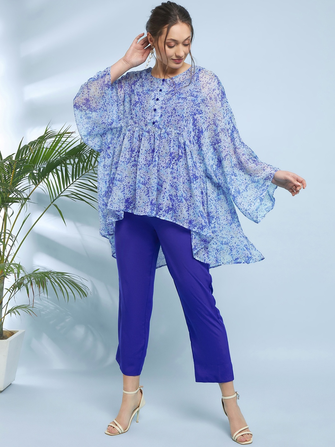 

Antheaa Printed Tunic With Trousers, Blue