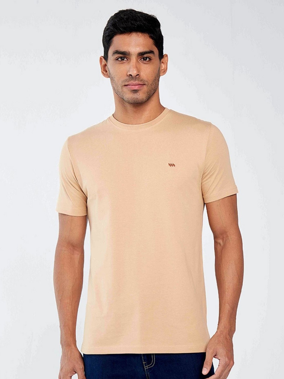 MODERN CREW Men Pure Cotton T-shirt, Beige