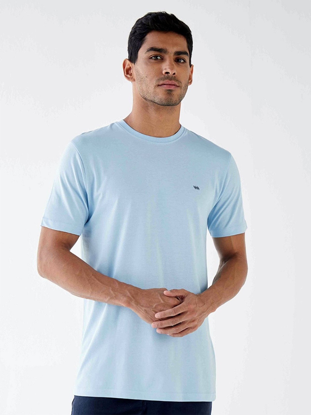

MODERN CREW Men Pure Cotton T-shirt, Blue