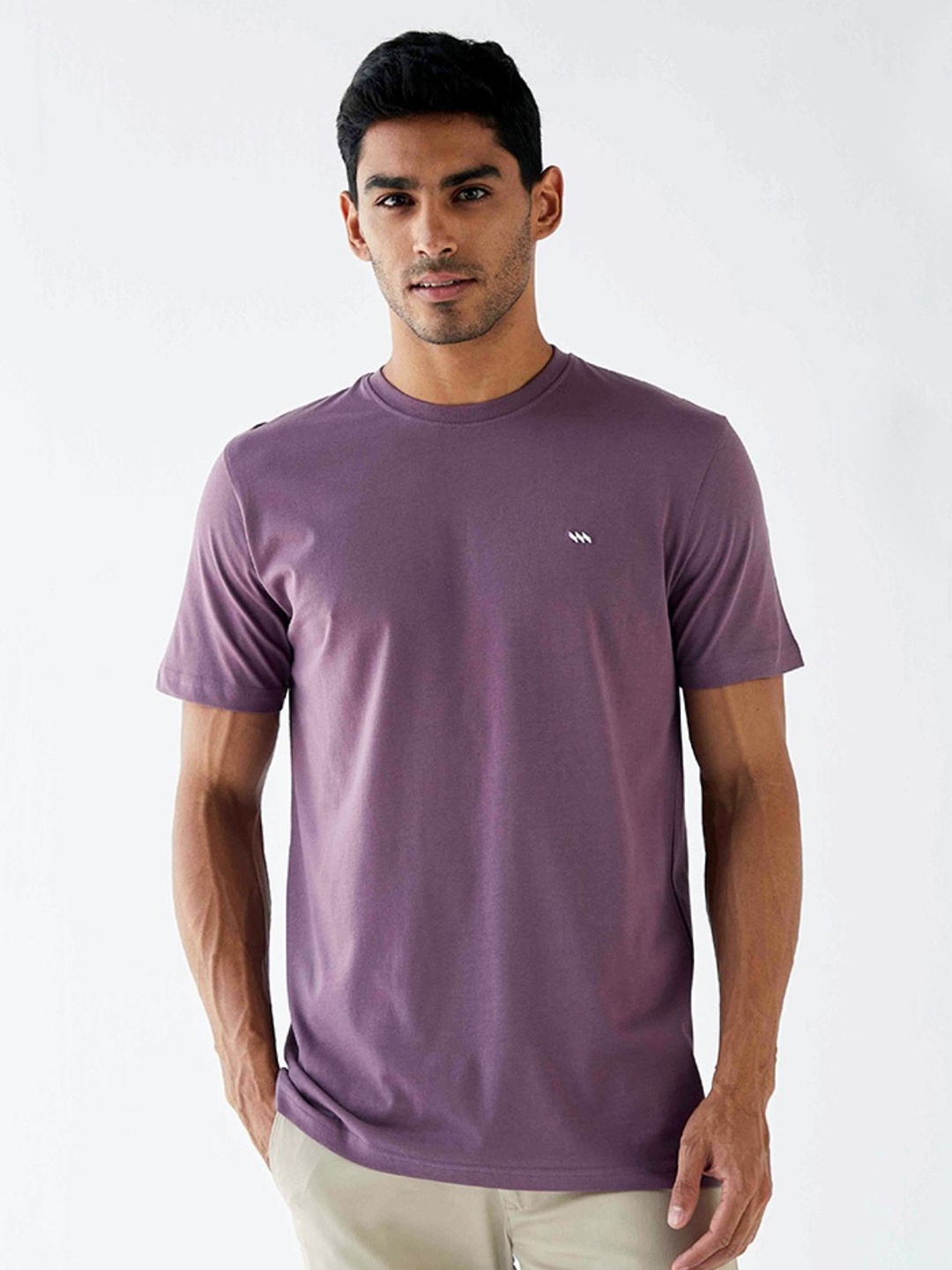 

MODERN CREW Round Neck Cotton Lounge Tshirt, Purple