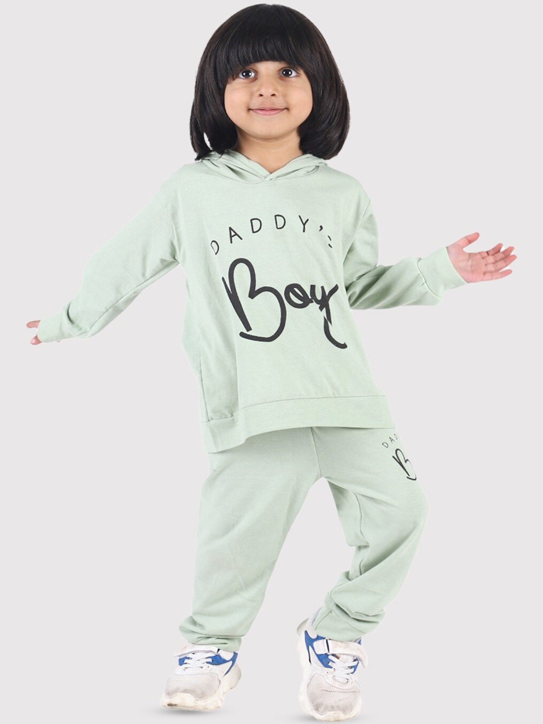 

BAESD Boys Printed Pure Cotton Hooded T-shirt With Trousers, Sea green